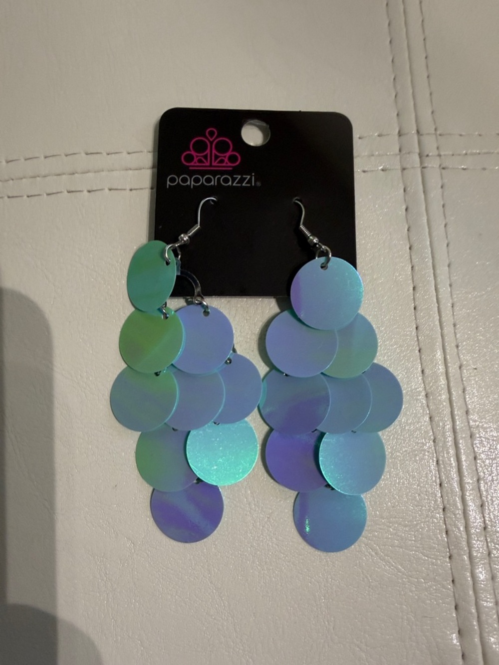Paparazzi Iridescent Cascade Disc Earrings - Green Blue Purple